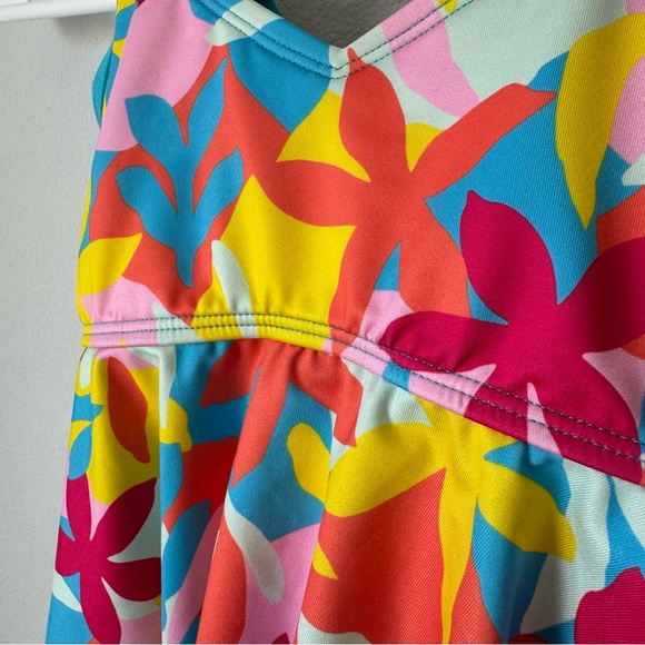 NWT Lands’ End Ruffle UPF 50 Tankini Top Size 6 Turquoise Floral Pink Orange - Picture 3 of 10